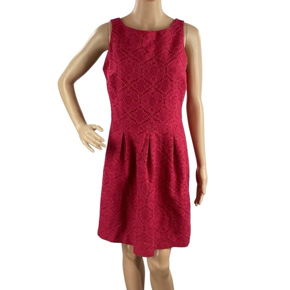Banana Republic Rich Magenta Lace Overlay Mini Dress Size 4 - Picture 1 of 6